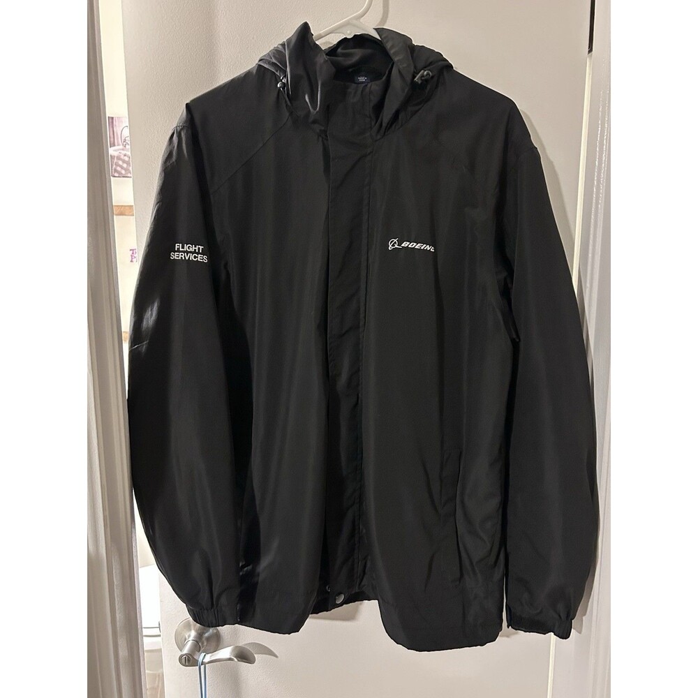 Boeing Flight Services Rain Jacket Men's Medium Black Windbreaker With Tear